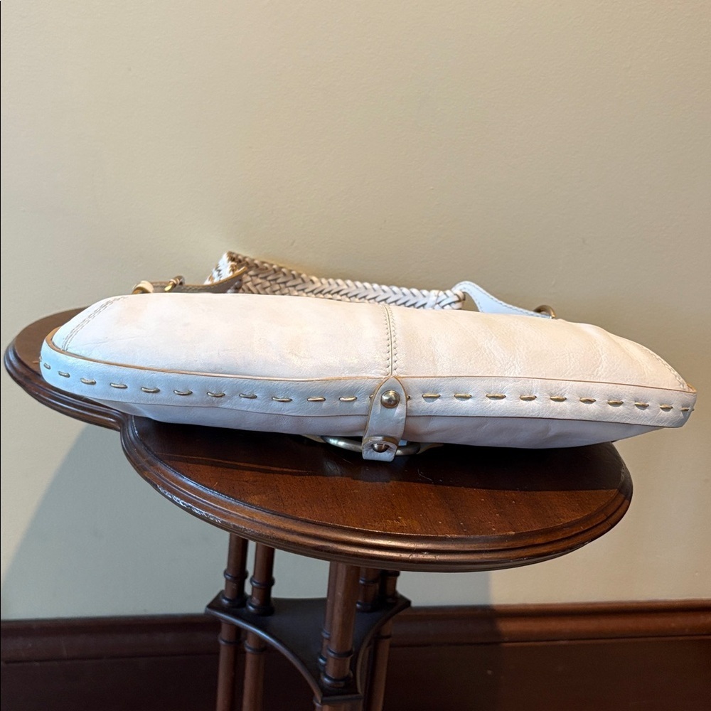 Via Spiga  shoulder bag  Leather smooth  white/tan stitching braided handle  EUC - Picture 9 of 16